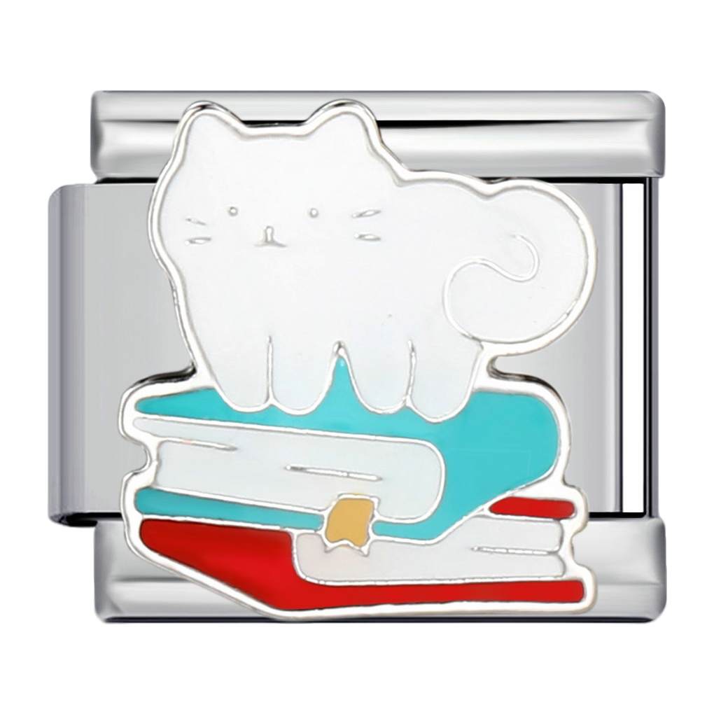 C0719_White Cat on Books, Multicolor Enamel.png