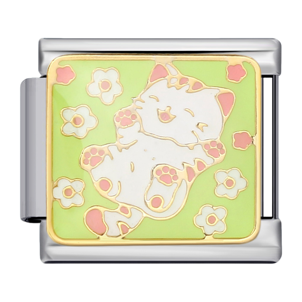 C0960_White Cat with Flowers, Green Background .png