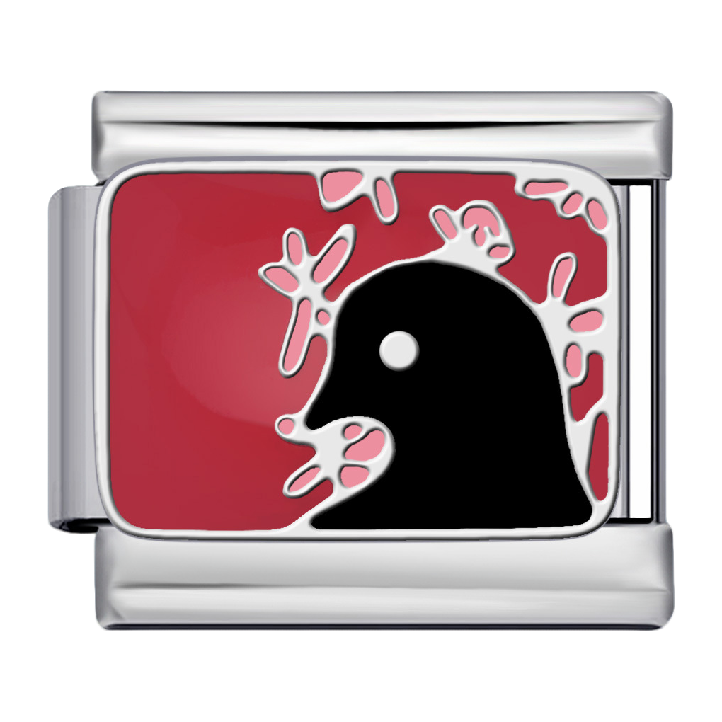 C1179_Black Bird, Red Background with Pink Shapes.png